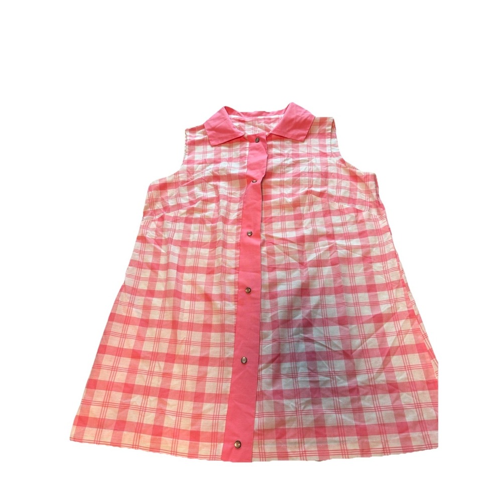 SEARS Perma Press Pearl Snap Sleeveless Gingham Shirt Pink L